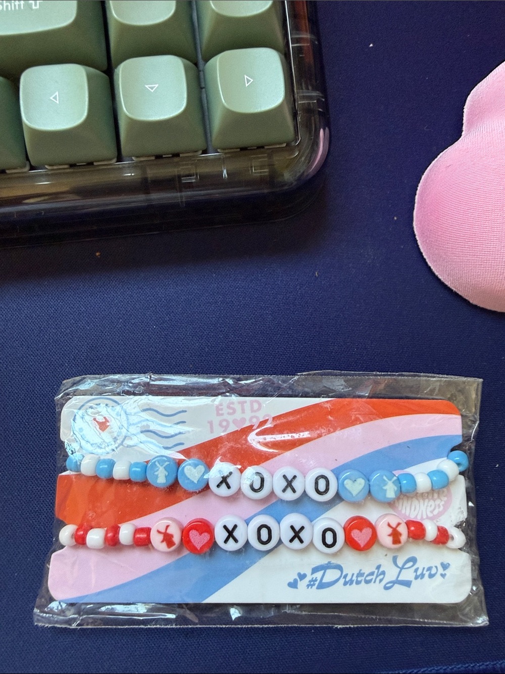 Dutch Bros Limited 2025 drop XOXO Beaded Bracelet Set - Blue & Red